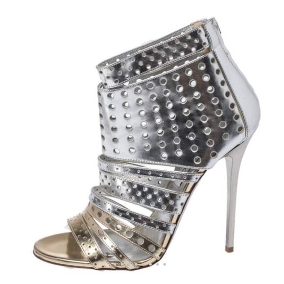 Jimmy Choo Silver Foil Leather Malika Perforated Sandals Size 36.5 - Picture 4 of 17